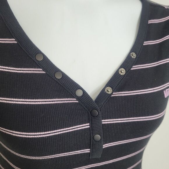 VANS dress black striped ribbed short sleeve stretch tee shirt L - Picture 7 of 13
